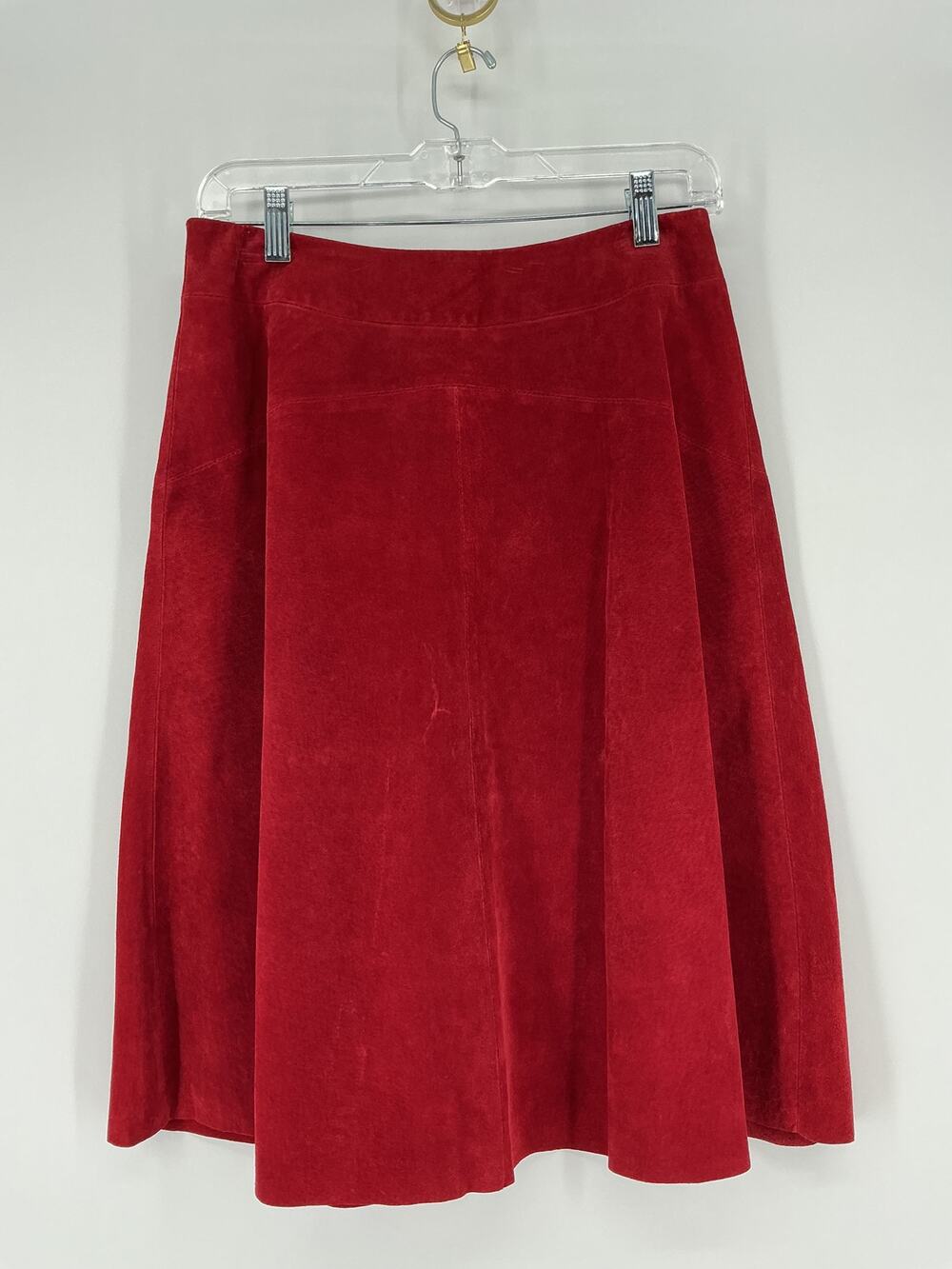 Siena Red Suede Leather A-Line Midi Skirt Size 2 Genuine Leather Paneled